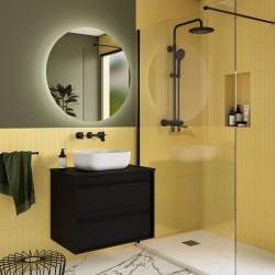 Ensemble Salle De Bains Attila 70 2 Tiroirs Black Satin - SALGAR 104947 