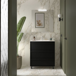 Ensemble Salle De Bains Attila 80 3 Tiroirs Black Satin - SALGAR 105145 