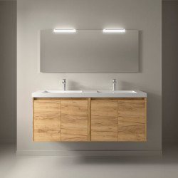 Meuble salle de bains et miroir 140cm 4 portes Chêne Africain NOJA - SALGAR 105316