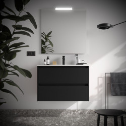 Ensemble Salle De Bains Noja 80 2 Tiroirs Black Satin - SALGAR 105392 