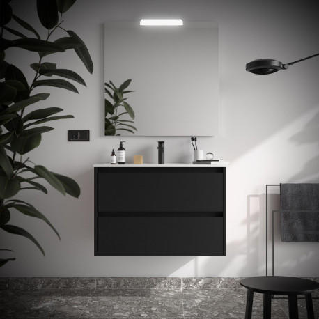Ensemble Salle De Bains Noja 80 2 Tiroirs Black Satin - SALGAR 105392 