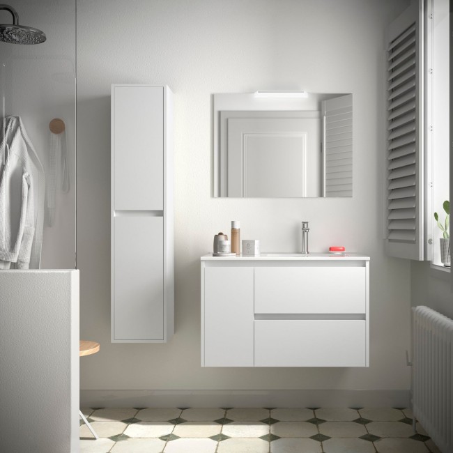 Meuble salle de bains 85cm 2 tiroirs 1 porte à gauche White Satin NOJA - SALGAR 105409
