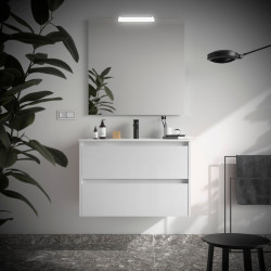 Ensemble Salle De Bains Noja 90 2 Tiroirs Blanc Brillant - SALGAR 105417 