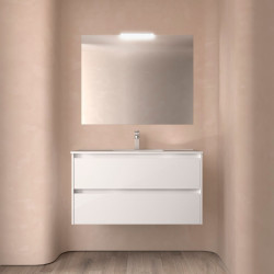 Ensemble Salle De Bains Noja 100 2 Tiroirs Blanc Brillant - SALGAR 105426 