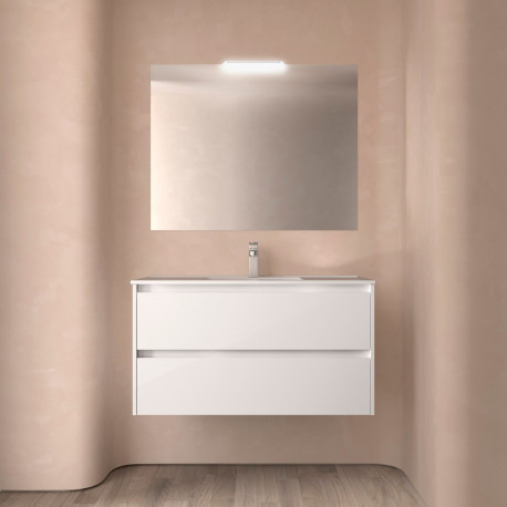 Ensemble Salle De Bains Noja 100 2 Tiroirs Blanc Brillant - SALGAR 105426 