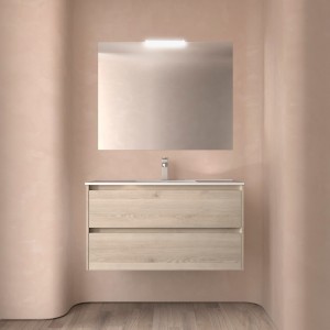 Meuble salle de bains 100cm 2 tiroirs Chêne Naturel NOJA - SALGAR 105432