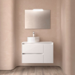 Ensemble Salle De Bains Noja 85 2 Tiroirs 1 Porte Blanc Brillant Droite - SALGAR 105480 