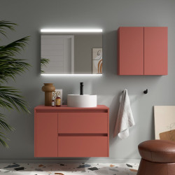 Ensemble Salle De Bains Noja 85 2 Tiroirs 1 Porte Red Satin Gauche - SALGAR 105494 