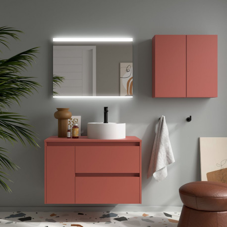 Ensemble Salle De Bains Noja 85 2 Tiroirs 1 Porte Red Satin Gauche - SALGAR 105494 