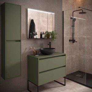 Meuble salle de bains et plan de toilette 90cm 2 tiroirs Green Satin NOJA - SALGAR 105502