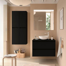 Ensemble Salle De Bains Noja 100 2 Tiroirs Black Satin - SALGAR 105509 