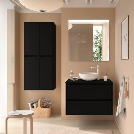 Ensemble Salle De Bains Noja 100 2 Tiroirs Black Satin - SALGAR 105509 