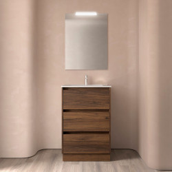 Meuble salle de bains 60cm 3 tiroirs et miroir Noyer Maya NOJA - SALGAR 105627
