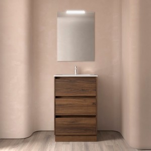 Meuble salle de bains 60cm 3 tiroirs et miroir Noyer Maya NOJA - SALGAR 105627