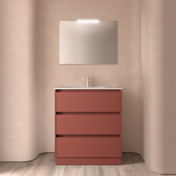 Meuble salle de bains 80cm 3 tiroirs et miroir Red Satin NOJA - SALGAR 105633