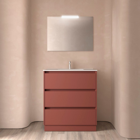 Ensemble Salle De Bains Noja 80 3 Tiroirs Red Satin - SALGAR 105633 