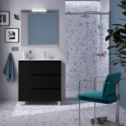 Ensemble Salle De Bains Noja 85 3 Tiroirs 1 Porte Black Satin Gauche - SALGAR 105648 