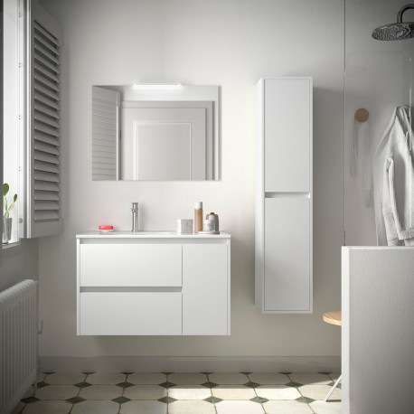 Ensemble Salle De Bains Noja 85 2 Tiroirs 1 Porte White Satin Droite - SALGAR 106134 
