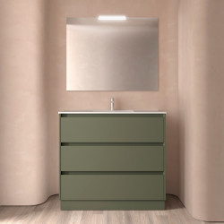 Meuble salle de bains 100cm 3 tiroirs et miroir Green Satin NOJA - SALGAR 106191