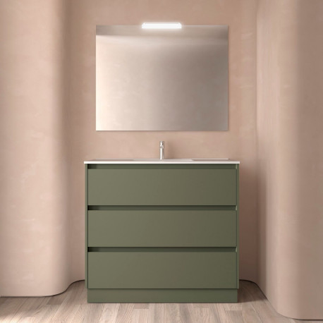 Ensemble Salle De Bains Noja 100 3 Tiroirs Green Satin - SALGAR 106191 