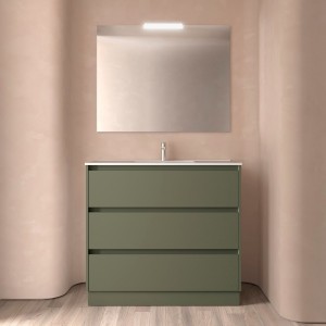 Meuble salle de bains 100cm 3 tiroirs et miroir Green Satin NOJA - SALGAR 106191