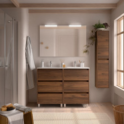 Meuble salle de bains 120cm 6 tiroirs et miroir Noyer Maya NOJA - SALGAR 106204