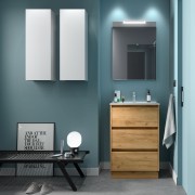 Meuble salle de bains et plan de vasque 60cm 3 tiroirs Chêne Africain NOJA - SALGAR 106248