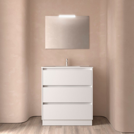 Ensemble Salle De Bains Noja 80 3 Tiroirs White Satin - SALGAR 106251 