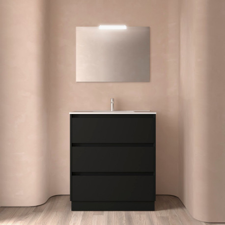 Ensemble Salle De Bains Noja 80 3 Tiroirs Black Satin - SALGAR 106252 