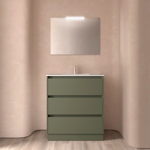Meuble salle de bains et plan de vasque 80cm 3 tiroirs Green Satin NOJA - SALGAR 106254