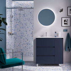 Ensemble Salle De Bains Noja 85 3 Tiroirs 1 Porte Blue Satin Droite - SALGAR 106262 