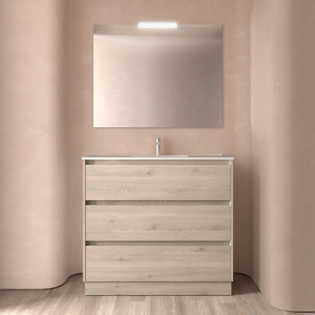 Ensemble Salle De Bains Noja 100 3 Tiroirs Chêne Naturel - SALGAR 106283 