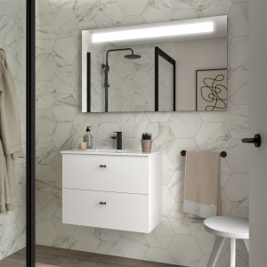 Meuble salle de bains et plan de vasque 70cm 2 tiroirs Blanc Brillant INARA - SALGAR 113677