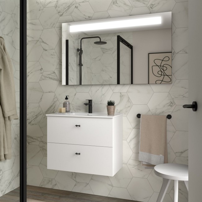 Ensemble Salle De Bains Inara 70 2 Tiroirs Blanc Brillant - SALGAR 113677 