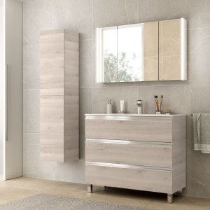 Meuble de salle de bain SPIRIT 1000 3 tiroirs métalliques CHÊNE NATUREL - SALGAR 102771 
