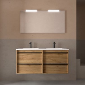 Meuble salle de bains + Vasque 120cm 4 tiroirs Chêne Africain ATTILA - SALGAR 104837