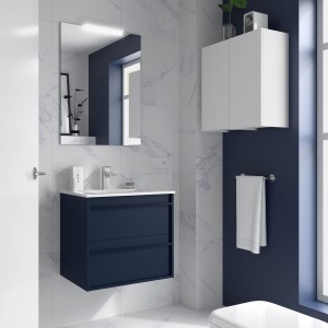 Meuble salle de bains + Vasque 70cm 2 tiroirs Blue Satin ATTILA - SALGAR 104898