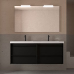 Meuble salle de bains + Vasque 140cm 4 tiroirs Black Satin ATTILA - SALGAR 104931