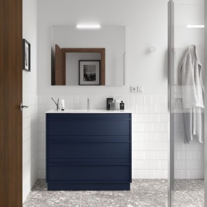Meuble salle de bains + Vasque 100cm 3 tiroirs Blue Satin ATTILA - SALGAR 105154