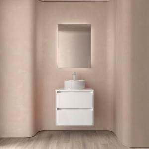 Meuble salle de bains et plan de toilette 60cm 2 tiroirs Blanc Brillant NOJA - SALGAR 105453