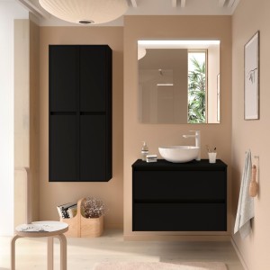 Meuble salle de bains et plan de toilette 100cm 2 tiroirs Black Satin NOJA - SALGAR 105509