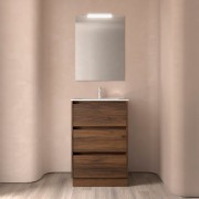 Meuble salle de bains 60cm 3 tiroirs et miroir Noyer Maya NOJA - SALGAR 105627