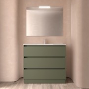 Meuble salle de bains 100cm 3 tiroirs et miroir Green Satin NOJA - SALGAR 106191