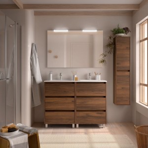 Meuble salle de bains et plan de vasque 120cm 6 tiroirs Noyer Maya NOJA - SALGAR 106294