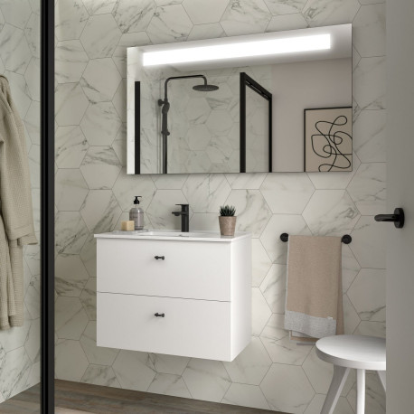 Meuble salle de bains et plan de vasque 70cm 2 tiroirs Blanc Brillant INARA - SALGAR 113677