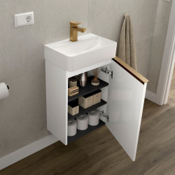 Meuble Salle De Bain Aida 440 1 Porte Avec Frein Blanc Brillant 440 X 263 X 620 Mm - SALGAR 114650 