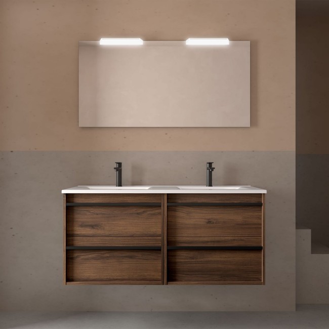 Meuble salle de bains + Vasque 120cm 4 tiroirs Noyer Maya ATTILA - SALGAR 104838