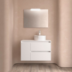 Meuble salle de bains et plan de toilette 85cm 2 tiroirs 1 porte à gauche White Satin NOJA - SALGAR 105490 