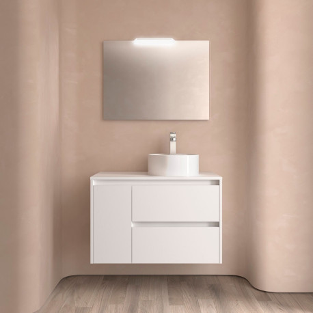Ensemble Salle De Bains Noja 85 2 Tiroirs 1 Porte White Satin Gauche - SALGAR 105490 