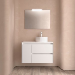 Meuble salle de bains et plan de toilette 85cm 2 tiroirs 1 porte à gauche White Satin NOJA - SALGAR 105490 